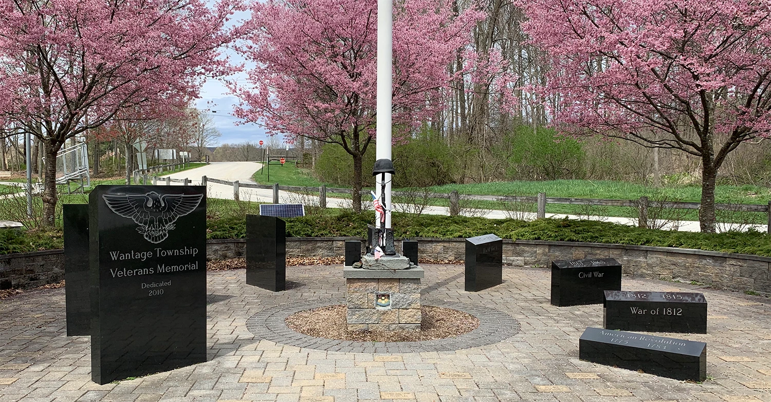 veterans memorial in woodbourne park in spring